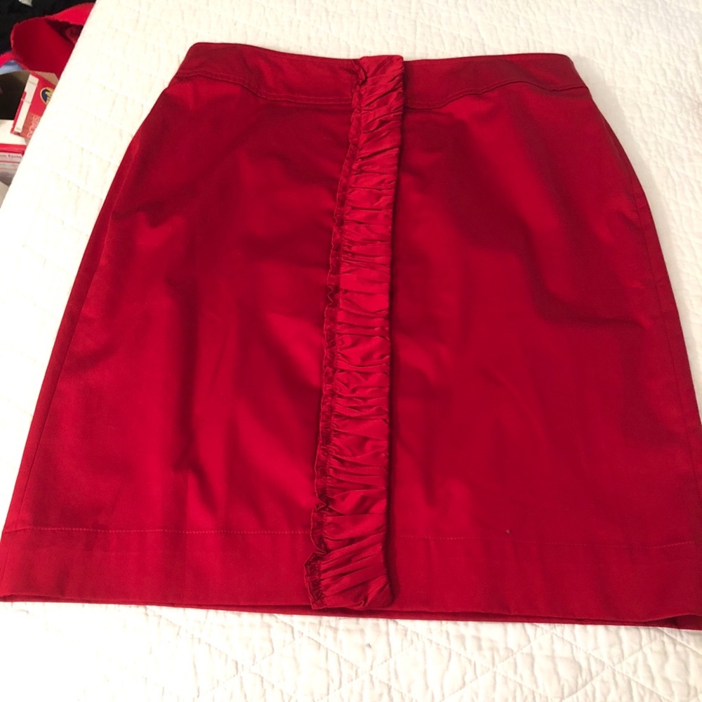 Talbots red button front gathered details